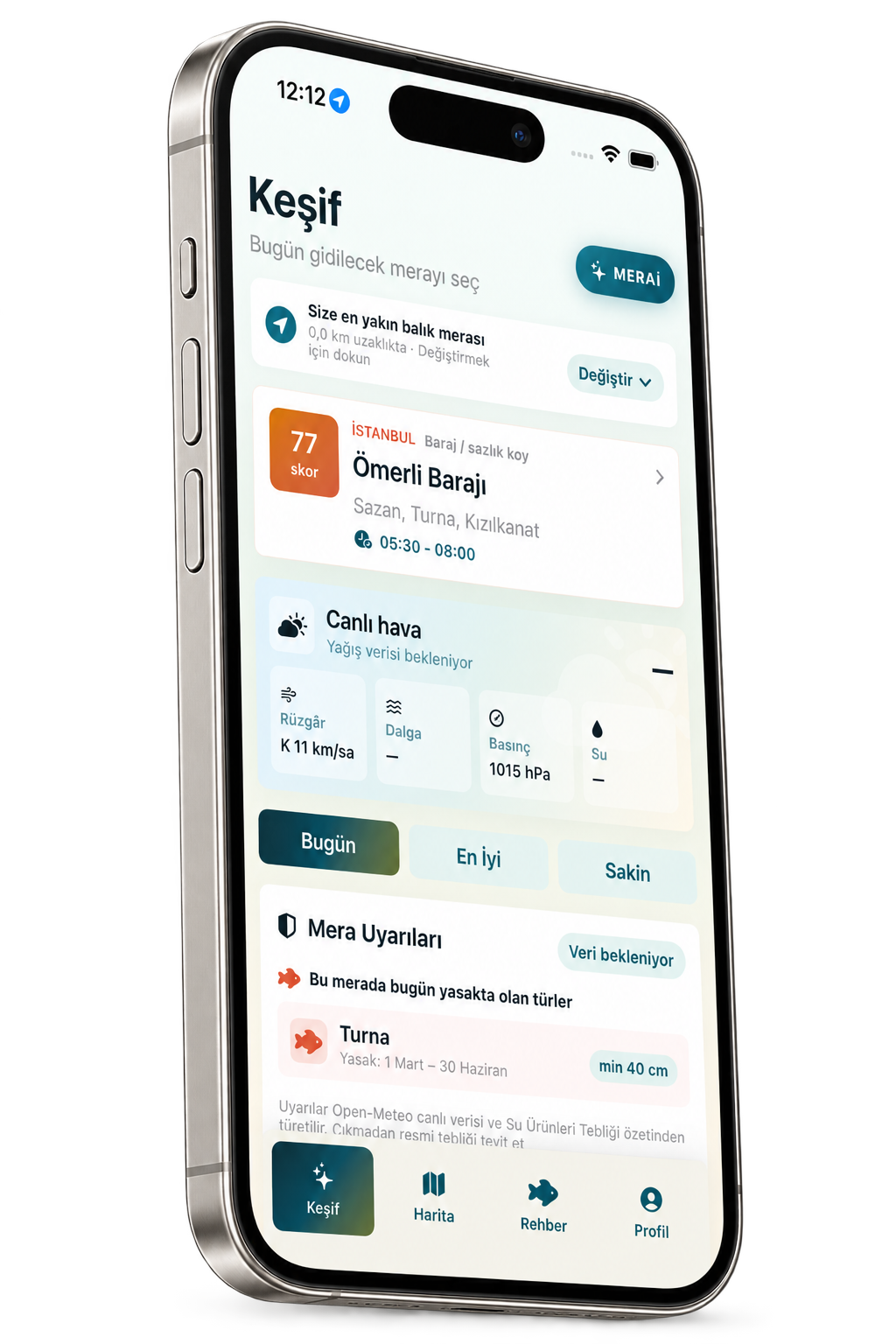 MERA saha uyarıları ekranını gösteren perspektif telefon